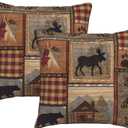 Set of 2 Square 18x18 inch Retro Brown Throw Pillow Covers Rustic Lodge Bear Moose Decorative Throw Pillowcase for Home Sofa Thick Cotton Linen Cushion Cases (45x45 cm), Moosebear 