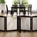PUPETPO Freestanding Dog Gate with Door, Pet Gate for Stairs, 80 inch Wide Pet Barrier Indoor, Dog Fences Indoor, Support Feet Included, 4 Panels, 24" Tall, Dark Brown