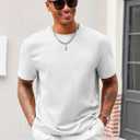 Runcati Men's Casual T-Shirts Short Sleeve Crewneck Summer Stretchy Shirt Textured Jacquard Tops (White, XXL)