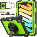 SEYMAC stock Case for iPad mini 7 (A17 Pro) 2024/ Mini 6 8.3'' with Screen Protector Pencil Holder [360 Rotating Hand Strap] &Stand, Drop-Proof Case for iPad mini 7th/6th Generation 8.3", Green+Black