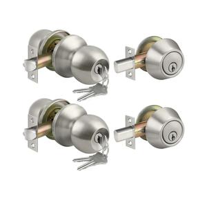 BESTTEN 2 Pack Keyed Same Exterior Door Knobs and Single Cylinder Deadbolts Combo Set, Keyed Alike Entry Door Knobs with Locks and Keys for Entrance and Front Door, Satin Nickel