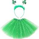 St. Patrick's Day Headband Green Tutu for Girls Shamrock Clover Headband Boppers St. Pattys Day Tulle Skirt Little Girl Saint Patrick's Day Dress up Accessories