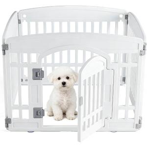 Sweetcrispy Plastic Dog Playpen - 4-Panel 24" Expandable & Durable Pet Fence for Medium Dogs - Indoor & Outdoor Portable Puppy Playpen with Secure Locking Door - Morden White