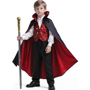 Kids Vampire Costume for Boy, Halloween Costumes Dress Up Role Play Set (Medium)