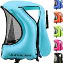 Snorkel Vest for Adults, Inflatable Snorkeling Vest for Men & Women, Portable Swim Jacket & Buoyancy Vest for Snorkeling, Swimming, Kayaking, Boating (Blue)