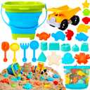 Sloosh Beach Sand Toys Set - Dump Truck Car Toy with Sand Molds for Toddlers Outdoor Play, Collapsible Foldable Buckets Mesh Bag Shovels Castle Animal Mold Sets, Kids Ages Sandbox Toys (Animals)