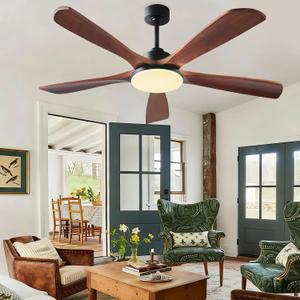 NKPU Ceiling Fans with Lights and Remote Control, 5 Solid Wood Blades, 3CCT Dimmable, Quiet DC Motor, 56 Inch Modern Outdoor Ceiling Fans for Bedroom Farmhouse Patios