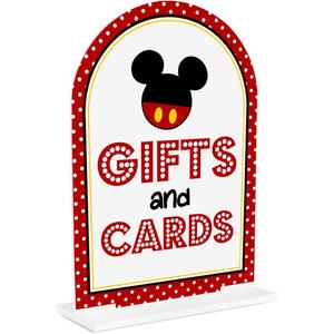 Cute Cartoon Mouse Party Decor Disneyland Birthday Sign Gifts and Cards Sign for Baby Shower & Event Gift Stations Dessert Table Decorations 5x7 Inch Arch Acrylic