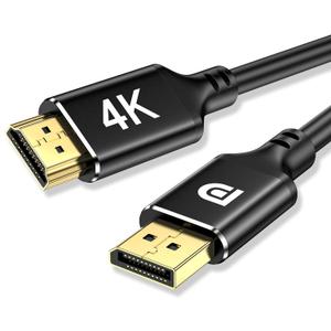 4K DisplayPort to HDMI 6 Feet Gold-Plated Cable, 4K@30Hz, 2K@60Hz, 1080P Full HD, Uni-Directional DP 1.2 Computer to HDMI 1.4 Screen Cable, Compatible with NVIDIA, AMD, HP, Monitor, Projector, Desktop
