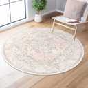 LIVEBOX Pink Round Rug 4ft - Machine Washable Circle Rug for Living Room, Non-Shedding Vintage Circular Carpet Bedroom, Low-Pile Floral Rugs Round for Girl's Room Entryway, Boho Rugs for Office