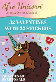 Afro Unicorn 32 VALENTINES WITH 32 STICKERS, 4 pack