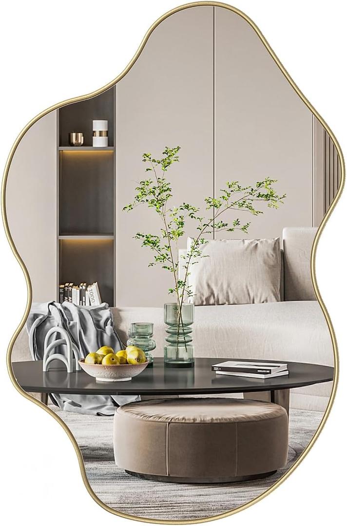 Giluta Irregular Wall Mirror, 35" L x 24" W Asymmetrical Mirrors Decorative, Gold Vanity Bathroom Mirror for Bedroom Entryway