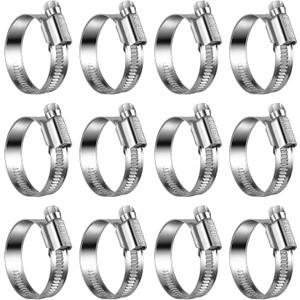 Heavy Duty Hose Clamp Size#16, 1 to 1-5/8 inch Adjustable Worm Gear Drive Hose Clamps Stainless Steel 304 for Fuel Injection Line, Automotive, Radiator, Garden, Pack of 12
