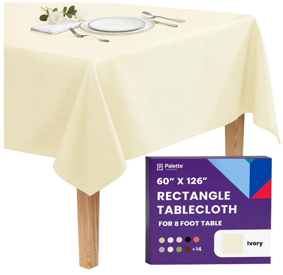 Gee Di Moda Rectangle Tablecloth - 60 x 126 Inch Ivory Table Cloth for 8 Foot Rectangle Tables - Heavy Duty Washable Fabric - for Holiday Party, Dinner, Weddings, Baby Shower & Events
