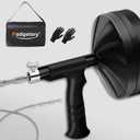 50 FT Drain Snake Auger - Flexible & Powerful Snake Drain Hair Remover Tool, for Kitchen, Shower & All Drains - Manual or Drill-Powered with Gloves, Storage Bag (Black)