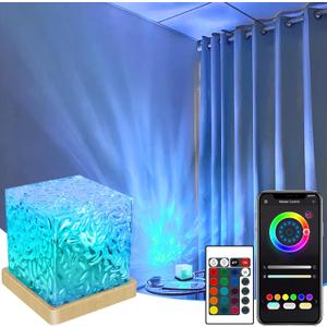 VIPMOON Ocean Wave Projector Light, 16 Colors & Rechargeable Northern Lights Water Cube Lamp, Wave Ripple Projector Night Light with APP & Remote Control Christmas Decor for Bedroom and, Office, Bar (Square)