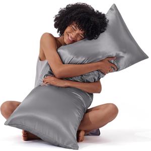 Bedsure Satin Body Pillow Pillowcase, Similar to Silk Body Pillow Cover with Zipper, Soft & Breathable Long Pillow Case, Cooling & Silky Long Pillowcase for Hair and Skin, Dark Grey, 20x54 Inches