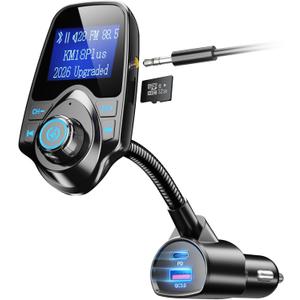 Nulaxy [2026 KM18 Upgraded Version] 48W Bluetooth 5.4 Car Adapter with Fasting Charging Ports [PD 30W & QC3.0 18W], Supports Hands-Free Call, 1.44" Screen Wireless Radio FM Transmitter, Black