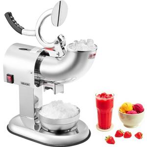 VEVOR Ice Crusher Machine, 440lbs Per Hour Electric 4 Blades Snow Cone Maker, All Stainless Steel Shaved Ice Machine with Bowl and Cover, 350W 1400RPM Ice-Shaver for Home and Commercial Use, Silver