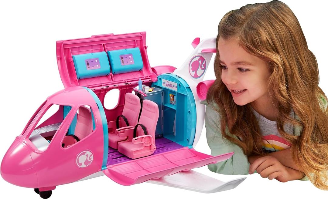 Barbie Dreamplane Transforming Playset with Reclining Seats and Working Overhead Compartments, Plus 15+ Pieces Including a Puppy and a Snack Cart, for Kids 3 Years Old and Up , Medium
