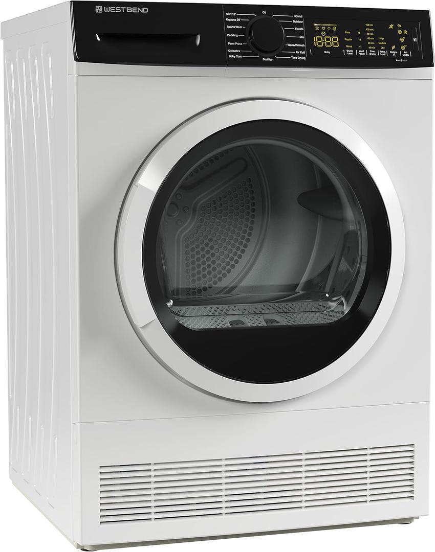 West Bend Clothes Dryer Compact Portable Front Loading for Laundry, Auto and Timed Dry Settings and Anti-Wrinkle, Perfect for Apartments, RV and More, 4-Cu.Ft, White