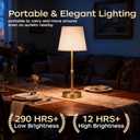 Cordless Table Lamp Rechargeable, LED Table Lamps with Touch Control, Stepless Dimmable Bedside Lamp, 6000mAh Battery Operated USB-C Lamp for Bedroom, Dining, Patio, Small Fabric Lamp Gold 2PCS