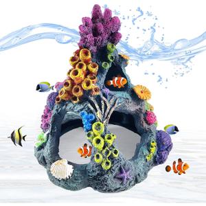 Reofrey Aquarium Coral Decorations Fish Tank Decor, Betta Resin Artificial Landscape Fish Hideaway Rock Coral Reef Ornament, Fish House for Betta Sleep Rest Hide Play Breed (1)