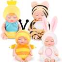 Hanaive 4 Pcs 4 Inch Mini Baby Dolls Lifelike Realistic Baby Dolls Animal Clothes Cute Tiny Gifts for Kids Birthday Party(Vivid Style)