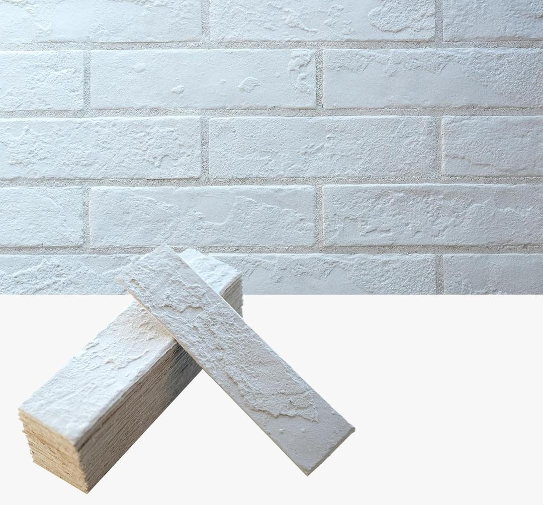 White Faux Brick Wall Tiles, 3D Thin Brick Veneers for Indoor Outdoor Wall Decoration, for TV Background, Bedroom, Bathroom, and Fence Wall Panels 76pcs 10 sq.ft