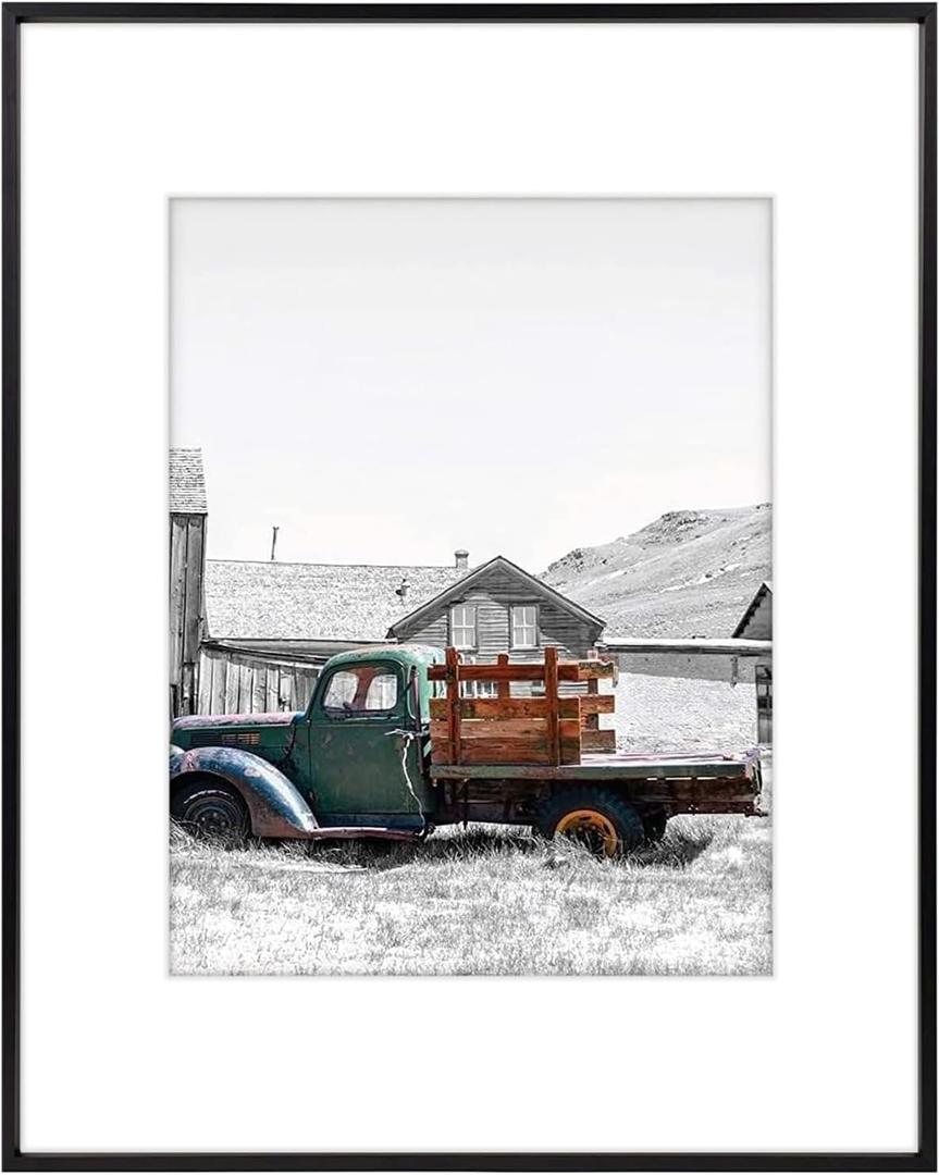 Golden State Art, 16x20 Black Picture Frame Displays Photo 11x14 with Mat or 16 x 20 Without Mat for Wall Mounting, Classic Satin Aluminum Frames with Real Glass (Pack of 1)