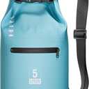 HEETA Waterproof Dry Bag with Front Zippered Pocket for Women Men, 5L Roll Top Lightweight Dry Storage Bag Backpack for Travel, Kayaking, Boating, Rafting, Camping, Hiking & Beach (Blue)