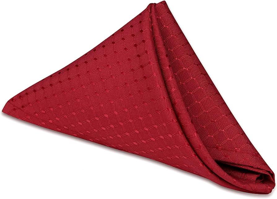 ColorBird Elegant Waffle Jacquard Cloth Napkin Waterproof Spillproof Microfiber Fabric Napkins, Set of 4, 17 x 17 Inch Wine Red