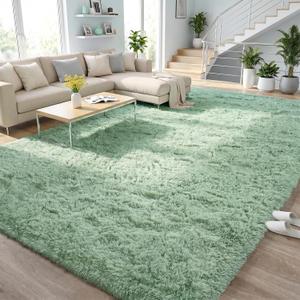 DweIke Fluffy Sage Green Rugs for Bedroom Living Room, 4x6 Feet Soft Plush Shaggy Light Mint Green Girls Boys Kids Rug, Non-Slip and Machine Washable Carpet for Dorm Nursery Classroom Decor