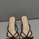 Kitten Strappy Heels for Women Knotted Square Open Toe Slip On Mule Heels Mid Heeled Sandals (9.5, Black)