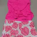 Size 7-16 Years Girls Slim Fit Swimsuit 2 Piece Halterneck Tankini Swimsuit Drawstring Printed Swim Shorts (Pink, 11-12Y)