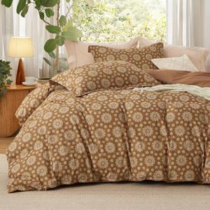 Bedsure Duvet Cover Queen Size - Reversible Floral Duvet Cover Set with Zipper Closure, 3 Pieces Caramel Bedding Set with 8 Corner Ties and 2 Pillow Shams 20"x26" (03 - Blown Flower (No Comforter))