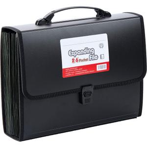 FANWU 26 Pockets Expanding File Accordion Folder with Handle - Letter A4 Paper Size - Expandable Large Plastic File Folder Wallet Monthly Portable Document Organizer with Flap & Buckle (Black)