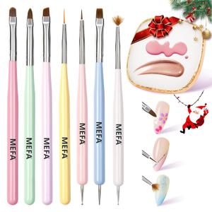 2 x MEFA Nail Art Brushes Set, 8 Pcs Nail Brushes for Nail Art and Nail Art Palette with Polish Brush, Extension Gel Brush, Liner Brush, Carved Brush, Dotting Pen, Builder Brush, Fan Brush for Home Salon (A-Macaron Color)