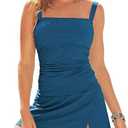 Aleumdr Women Vintage Tummy Control Two Piece Tankini Swimsuits Swimdress Push up Swimwear Bathing Suits XL