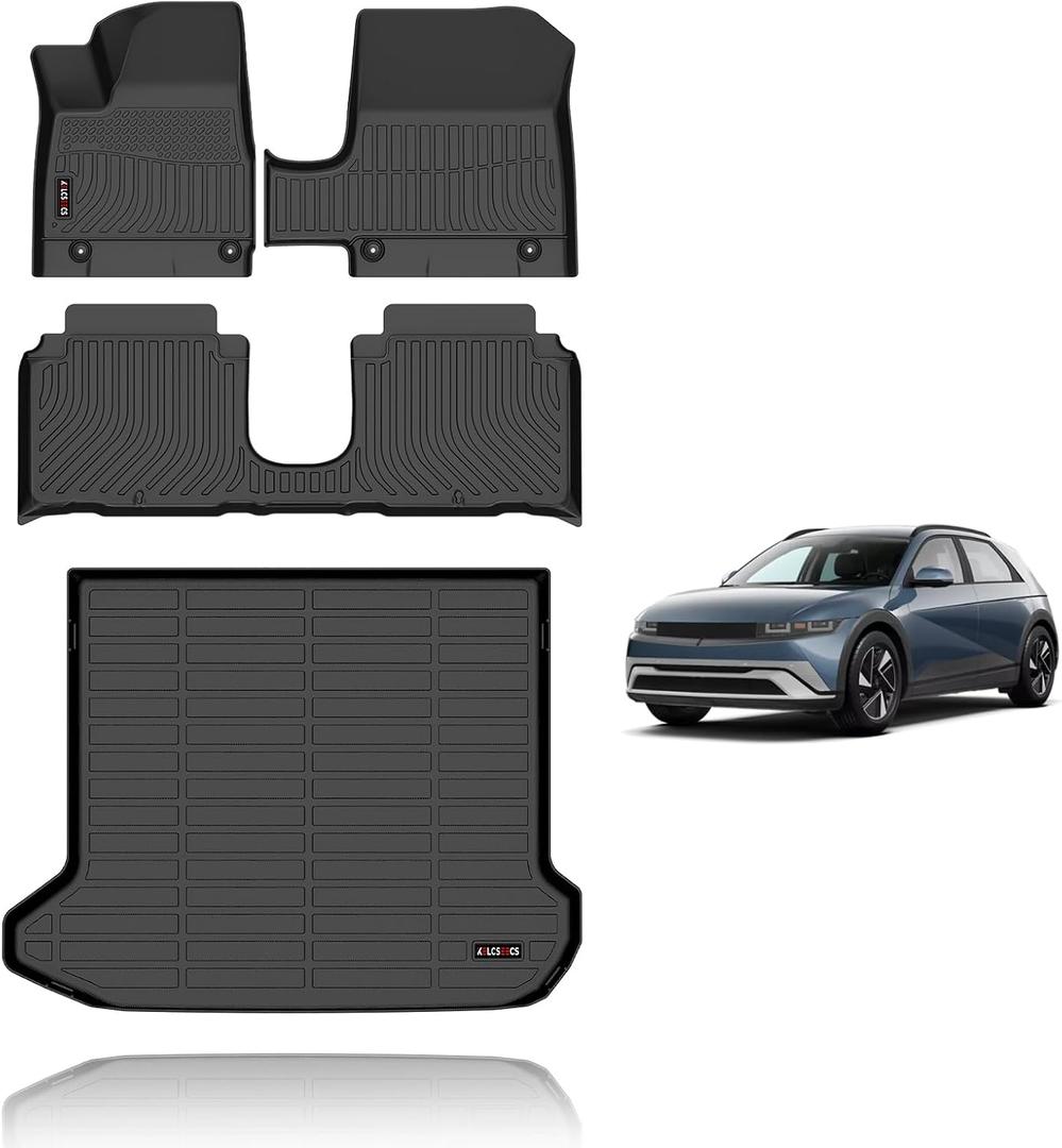 KELCSEECS Floor Mats & Cargo Liner Custom for Hyundai Ioniq 5 2025 2026 Movable Center Console (Sliding Center Console) All Weather Car Mat TPE Floor Liners Ioniq 5 Accessories Trunk Mat