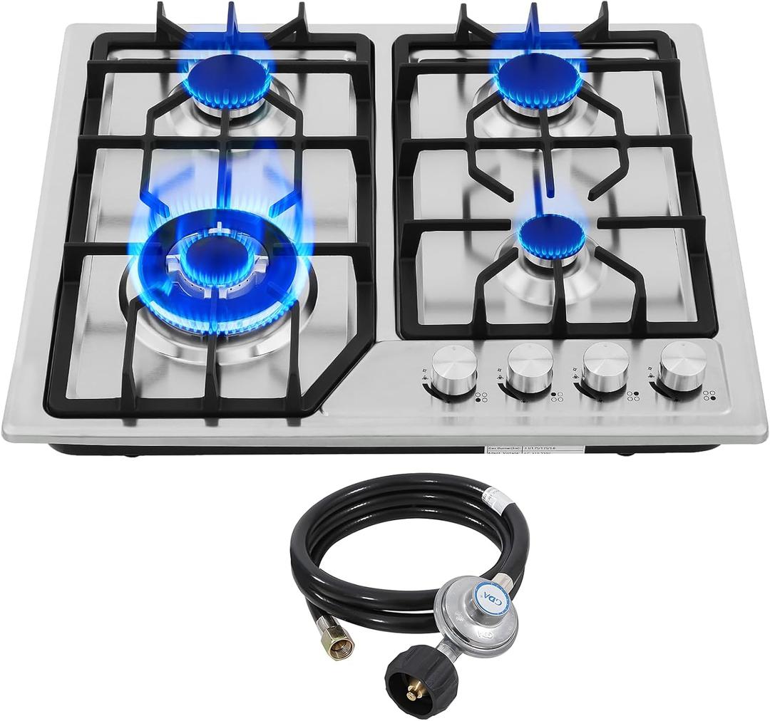 22x20 Built in Gas Cooktop 4 Burners Stainless Steel Stove with NG/LPG Conversion Kit Thermocouple Protection and Easy to Clean (20Wx22L)