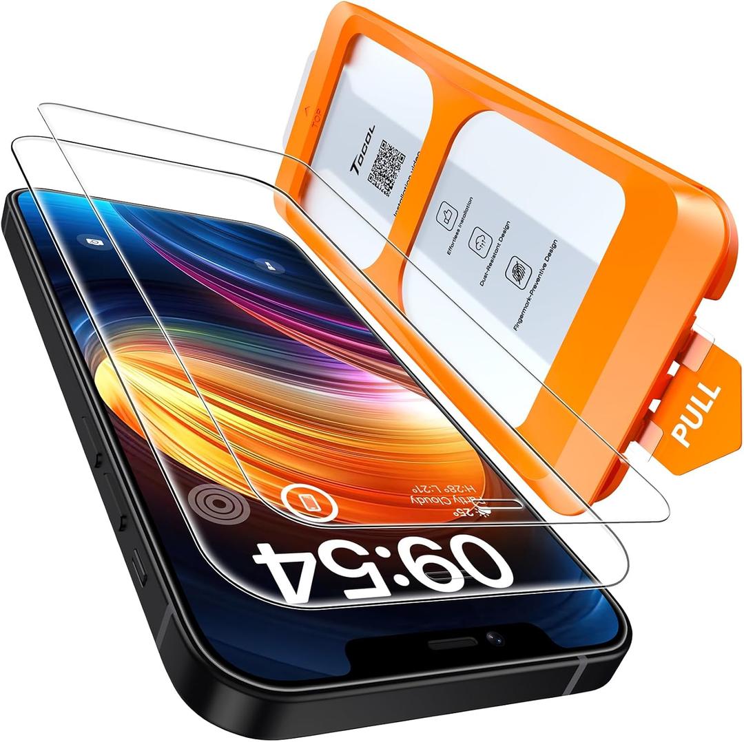 TOCOL for iPhone 12 Screen Protector/iPhone 12 Pro Screen Protector 9H Hardness Military Grade Shatterproof HD Tempered Glass Full Coverage Easy Installation Case Friendly 2 Pack
