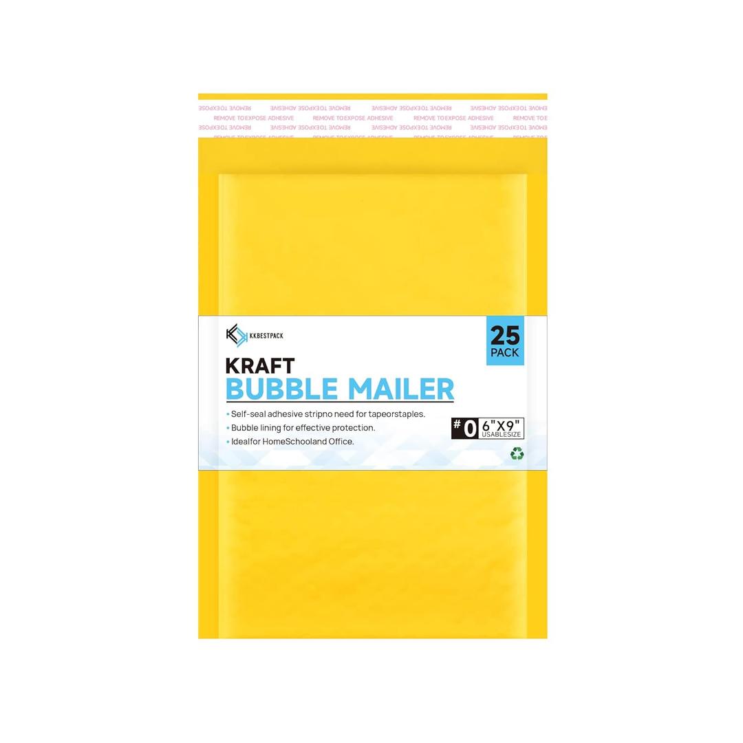 Kkbestpack Kraft Paper Bubble Mailers #0, Self-Seal Padded Mailing Envelopes, Pack of 25, 6x9 Inches Kkbestpack Kraft Paper Bubble Mailers #0, Self-Seal Padded Mailing Envelopes, Pack of 25, 6x9 Inches