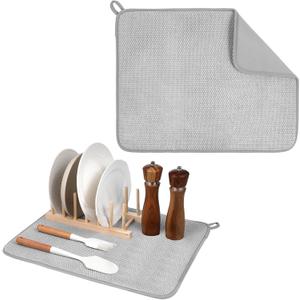 Dish Drying Mat, 20 x 15" Highly Absorbent Dish Drainer Mat Kitchen Counter Quick Dry Pads Large Size Dish Drying Pad for Countertops Sinks Draining Racks, Multi-Functional Use (Gray)