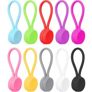 Quacc 9 PCS Reusable Magnetic Cable Ties Magnetic Cable Ties Silicone Cable Straps Wire Organizer for Earphone Phone Charger Audio Cable 9 Colors Silicone Cable Clips for Office, School, Home