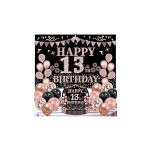 Happy 13 Birthday Party Decorations Black and Pink and Rose Gold Sparkly