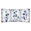 KREATIVE ARTS 3 Pieces Canvas Wall Art Navy Blue and Grey Flower Painting Art Prints Vintage Floral Picture Artwork Modern Bedroom Bathroom Wall Decor Framed Ready to Hang Each Panel 12x16 Inches