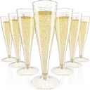 JOLLY CHEF 100 Pack Plastic Champagne Flutes Disposable 4.5 oz Gold Glitter Plastic Champagne Glasses for Wedding, Thanksgiving Day, Christmas
