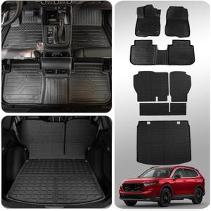 Floor Mats Compatible with 2023 2024 2025 Honda CRV (Include Hybrid) Trunk Mat Cargo Liner All Weather Back Seat Cover CR-V Accessories (Upper Deck, Trunk Mat+Backrest Mats+Floor Mats) (Fit 23-25 Upper Deck)
