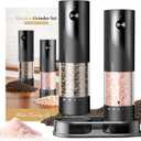 Electric Salt and Pepper Grinder Set - Rechargeable Automatic Salt and Pepper Shakers, Kitchen Appliances with External Adjustable Coarseness, Larger Hopper for Cooking, Home Gifts (2 Pack, Black/Black)